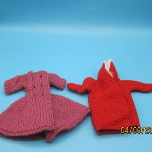 Handmade Red knit Barbie size fashion doll skirt vintage style jackets Pre-owned